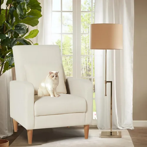 Vista 6 de COLAMY Mid-Century - Silla decorativa tapizada moderna con almohada trasera y patas de madera maciza, sillón acogedor de tela para sala de estar