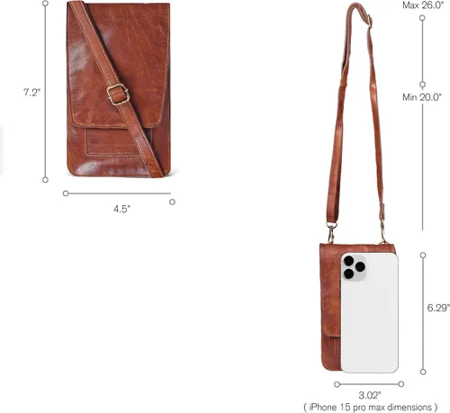 Vista 4 de Bolsos cruzados pequeños de cuero real para teléfono celular para mujer, bolso bandolera con soporte para tarjeta de crédito, bolso de hombro