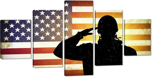 Vista 29 de Cuadros decorativos para pared de sala de estar, impresión en lienzo, retro, vintage, bandera estadounidense estadounidense y pintura moderna