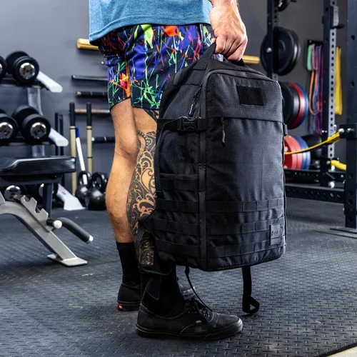 Vista 9 de Bolsa de gimnasio Serious Steel Fitness Bolsa de lona de nylon 1000D Resistente, Negro