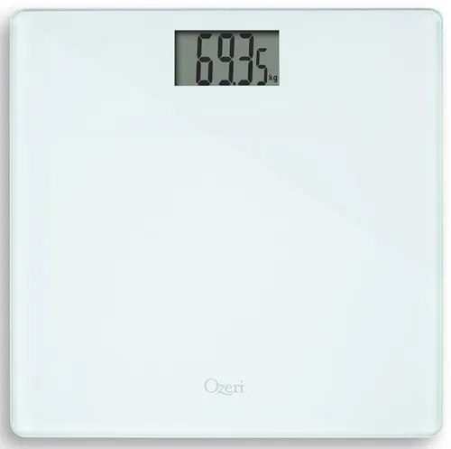 Vista 2 de Ozeri Báscula de baño de precisión 440 libras 4409lbs en vidrio templado con tecnología de sensor de 176oz 01 libras 01lbs y tara para bebés