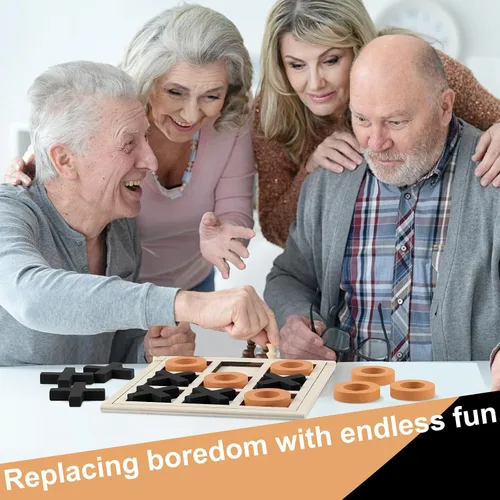 Vista 4 de Seenelling Juego de madera jumbo de Tic Tac Toe Actividades de demencia para personas mayores con Alzheimers con plantillas de rompecabezas y juego