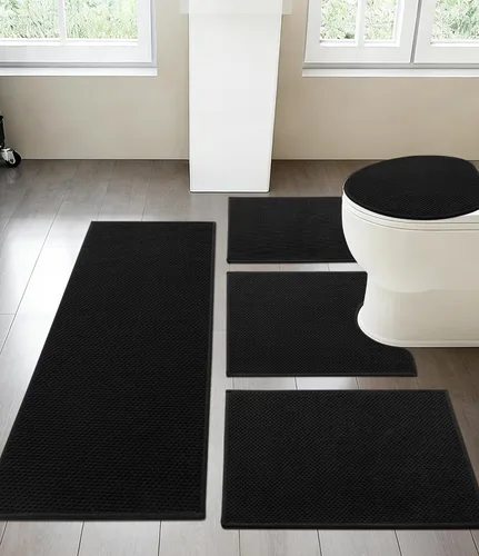 Vista 19 de YIHOUSE Juego de 2 tapetes de baño ultrafinos de secado rápido, tapete de baño absorbente para baño, antideslizante, lavable a máquina (beige)
