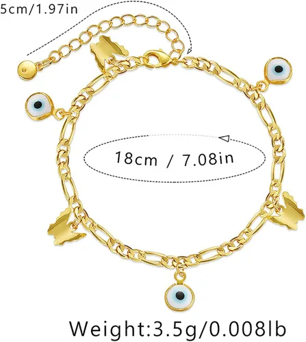 Vista 59 de Delicadas pulseras de oro para mujer, chapado en oro 18, ajustable, mal de ojo, mariposa, cuentas, perla, corazón, turquesa, hecha a mano para mujer