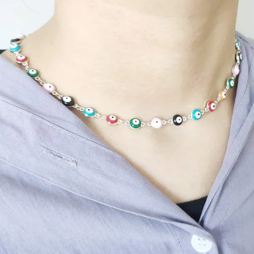 Vista 3 de Juego de collar de gargantilla de mal de ojo para mujer, collar de cadena de mal de ojo colorido, pulseras de Ojo Turco, pulseras de ojo azul