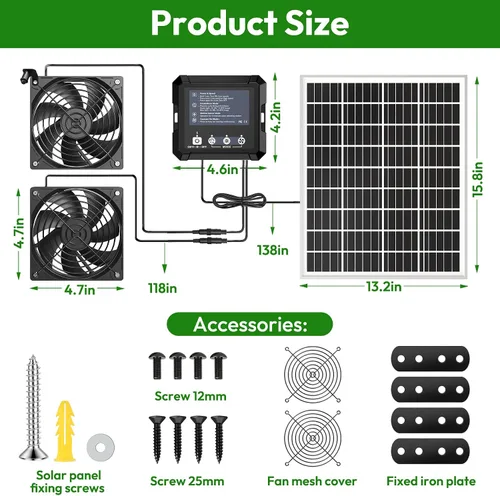 Vista 8 de Ventilador accionado solar con batería de 7500 mAh, ventilador de escape