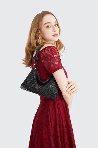 Vista 3 de Bolso de diamantes de imitación para mujer, bolso de noche con brillos, mini bolsos de mano