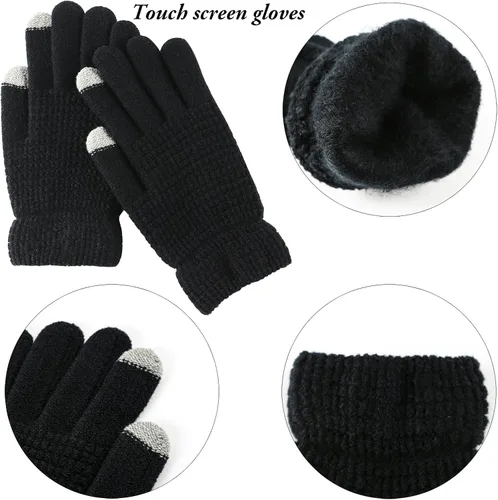 Vista 4 de Aneco Conjunto de bufanda de punto cálido de invierno para hombres y mujeres, bufanda elástica suave