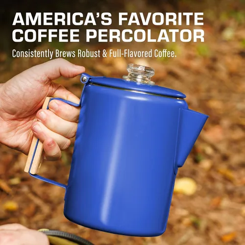 Vista 3 de COLETTI Bozeman Blue Percolator Cafetera — Cafeteras de Camping — La Percoladora Favorita para Camping — SIN Aluminio o Plástico [9 tazas, Azul]