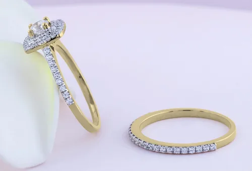 Vista 4 de Dazzlingrock Collection Juego de anillos de boda de doble halo de circonita cúbica redonda para mujer (1.50 qtw, color blanco, claridad limpia)
