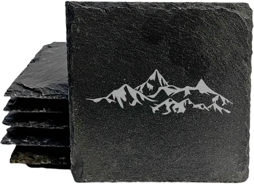 Vista 24 de Mountain Majesty - Posavasos de pizarra con impresionante diseño de escena de montaña, perfectos para decoración del hogar y la oficina y protección