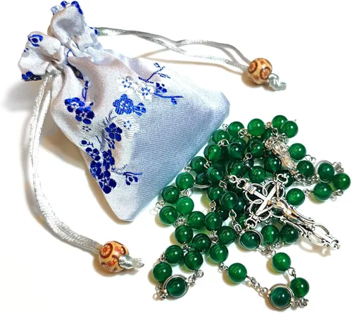 Vista 2 de Rosario Cuentas Chaplet Rojo Verde Ágata Natural Rosería Regalos Católicos