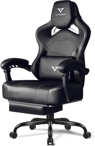 Vista 10 de VITESSE Silla de juegos grande y alta, capacidad de peso de 400 libras con reposapiés, silla ergonómica de videojuegos para adultos