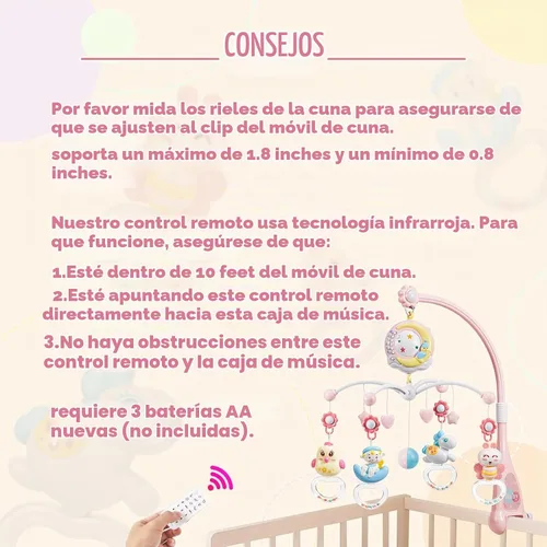 Vista 5 de BOBXIN - Móvil para cuna para bebé niña con 150 música y proyector Timing, luz nocturna, sonajero y caja musical para llevar, control remoto, cuna