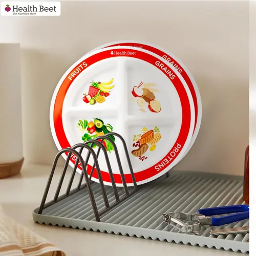 Vista 7 de Plato con porciones divididas para niños MyPlate, con 4 secciones divertidas & balanceadas para quisquillosos, English