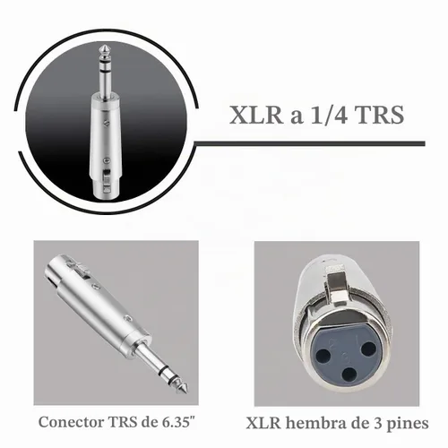 Vista 2 de Adaptador XLR hembra a TRS de 1/4 pulgadas, conector XLR hembra equilibrado a conector estéreo TRS de 1/4 pulgadas, 2