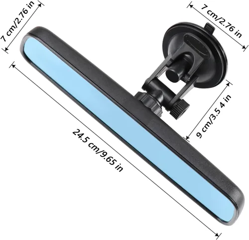 Vista 2 de Espejo retrovisor, antirreflejo, color azul HD, universal, espejo retrovisor para interior de automóvil, con ventosa ajustable, para caravana