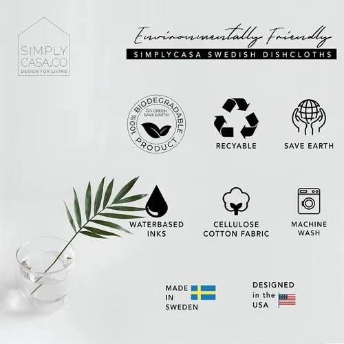 Vista 2 de Paquete de 5 paños de cocina suecos teñidos a mano, reutilizables, biodegradables, súper absorbentes de doble textura, embalaje sin plástico