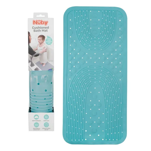 Vista 6 de Nuby Tapete de baño acolchado para bebés y niños pequeños, tapete antideslizante para ducha y bañera con ventosas, color aguamarina
