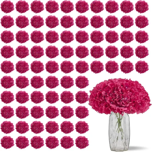 Vista 26 de Flores de hortensias artificiales rosa polvoriento, 10 cabezas de flores de seda de hortensia falsas para centros de mesa de boda, ramos de 10
