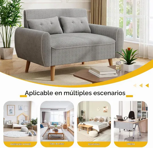 Vista 6 de JAMFLY Sofá biplaza pequeño de 47 pulgadas, sofá compacto de 2 asientos con patas cónicas, muebles tapizados gris claro, marco de madera maciza