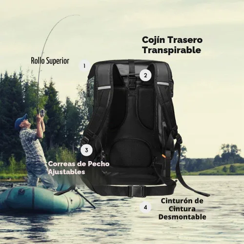 Vista 3 de Mochila seca impermeable con parte superior enrollable, saco seco flotante al aire libre, navegación, canoa, rafting, pesca, camping, 35L