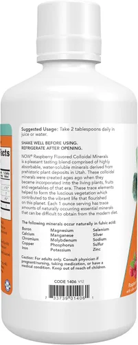 Vista 3 de NOW Supplements, Colloidal Minerals Líquido, derivado de plantas, minerales traza esenciales, frambuesa, 32 onzas
