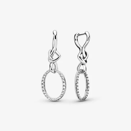 Vista 3 de Pandora Pendientes de circonita cúbica ovalados con forma de corazón anudado en plata de ley, Metal