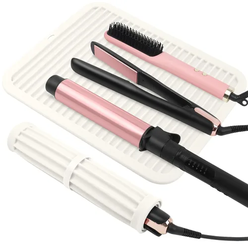 Vista 9 de Alfombrilla de silicona resistente al calor, alfombrilla profesional para herramientas de cabello para rizadores, planchas, alisadores de pelo