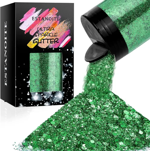 Vista 18 de Estanoite - Brillantina holográfica gruesa, 160G/5.64OZ, brillantina artesanal para resina, purpurina metálica iridiscente, lentejuelas gruesas