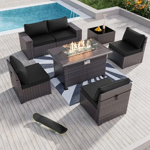 Vista 74 de Kullavik - Juego de muebles para exterior de 6 piezas con sofá modular de ratán de polietileno, color negro