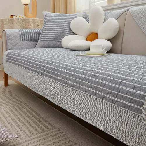 Vista 4 de Paquete de 2 fundas de almohada acolchadas de algodón, estilo bohemio a rayas grises, fundas de almohada suaves para sofá, cama, sala de estar