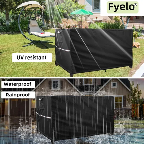 Vista 6 de Funda rectangular de 44 x 28 pulgadas para mesas de hoguera de gas al aire libre de 40 a 44 pulgadas, cubierta de mesa de hoguera para patio