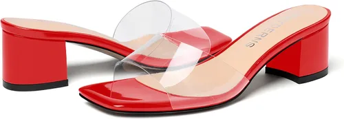 Vista 6 de WAYDERNS Sandalias de tacón grueso transparentes con punta cuadrada para mujer de 2 pulgadas, Transparente