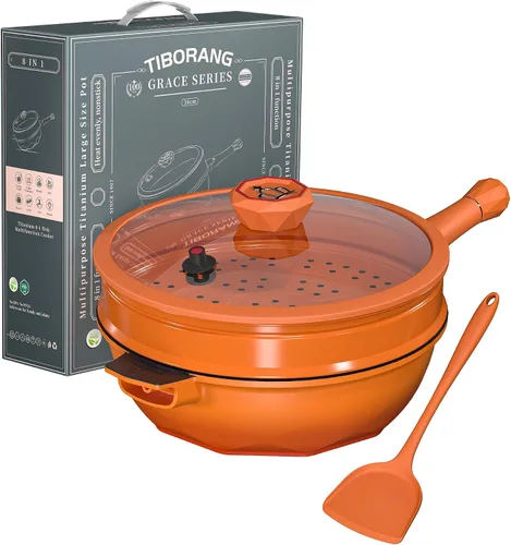 Vista 10 de TIBORANG Sartén antiadherente de 11 pulgadas con tapa, utensilios de cocina Negro