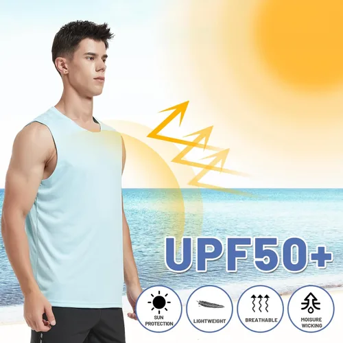 Vista 4 de MIER Camisetas sin mangas de entrenamiento para hombre, UPF 50+, de secado rápido, para correr, sin mangas, con protección UV