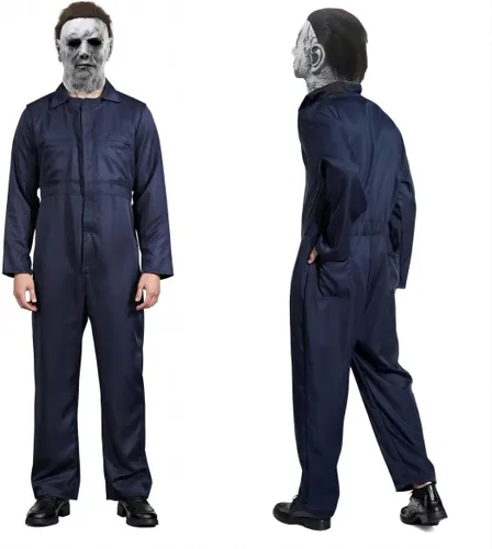 Vista 6 de Disfraz de Michael Myer para adultos, disfraz de asesino de terror para Halloween, cosplay, uniforme con máscara