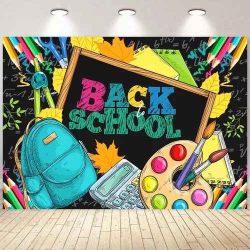 Vista 9 de Telón de fondo de pizarra negra para el regreso a clases, fondo de fotografía para el primer día de escuela, accesorios para cabina de fotos