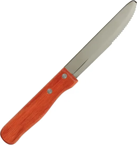Vista 3 de TrueCraftware - Juego de 12 cuchillos de carne de punta redonda de acero inoxidable de 5 pulgadas con mango de madera - Cuchillos para carne