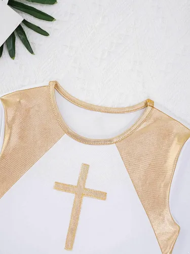 Vista 6 de CHICTRY Vestido de baile de alabanza litúrgica metálico para niños y niñas, manga larga, bloque de color, disfraz de adoración lírica, ropa de baile