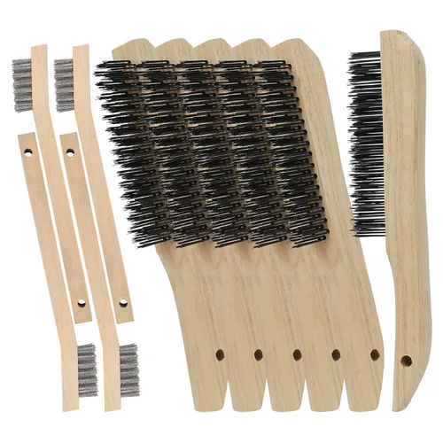 Vista 7 de VASTOOLS Paquete de 6 cepillos de alambre para limpiar escoria de soldadura, óxido y polvo. Cepillo de acero al carbono resistente de 10 pulgadas