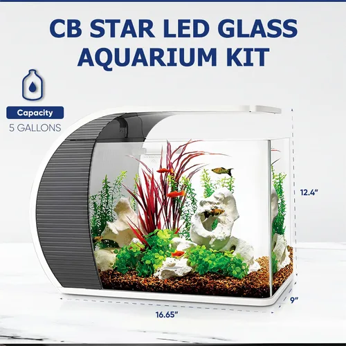 Vista 6 de Tanque de peces de 5 galones, tanque de vidrio en forma de arco con luces LED, kit de tanque de peces con filtro, bomba de agua, bolsa de medios