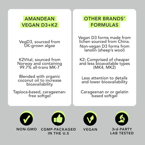 Vista 4 de Vegano prémium D3 K2. Vitamina D3 5000 iu de algas. All-Trans MK-7 K2. 120 cápsulas blandas. A base de plantas y sin carragenina. Mezcla de aceite