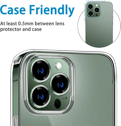 Vista 3 de Compatible con iPhone 13 Pro para iPhone 13 Pro Max, protector de lente de cámara antiarañazos, vidrio templado 9H, protector de cámara de metal a