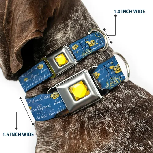 Vista 2 de Buckle-Down Collar de perro con hebilla de cinturón de seguridad, con texto de la historia de la Bella y la Bestia, 1 pulgada de ancho, se adapta a