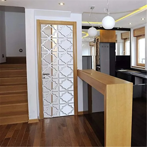 Vista 3 de Adhesivos de pared de espejo 3D, 4 piezas de calcomanías de pared de arte de cristal acrílico, autoadhesivas, espejo extraíble, azulejos de pared
