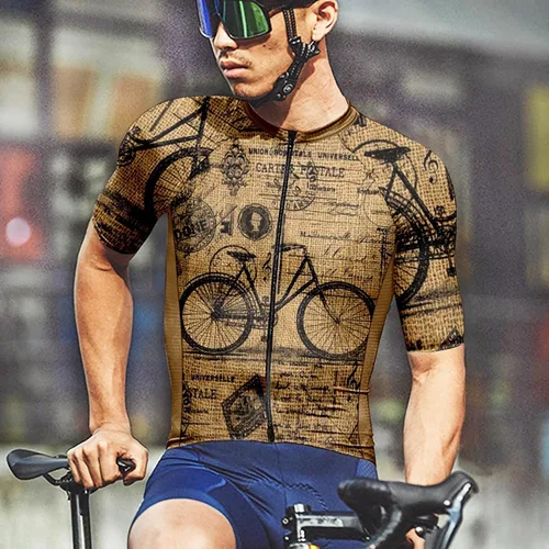 Vista 4 de Camiseta de ciclismo para hombre, manga corta, camisas de ciclismo de montaña, chaqueta de bicicleta con 3 bolsillos