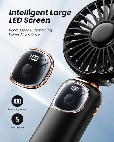 Vista 3 de coldSky Ventilador de mano portátil, batería de 4000mAh, ventiladores de viaje personales multifunción 3 en 1 con pantalla digital, ventilador