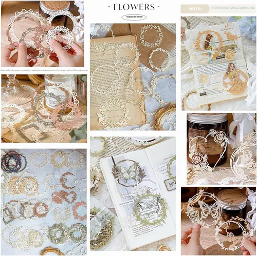 Vista 7 de Maxleaf 60 PCS Tarjetas de Borde con Recortes de Flores, Corazón de Amor Mariposa Hoja Encaje Estrella Marcos Calados Tarjetas de Papel Decorativas