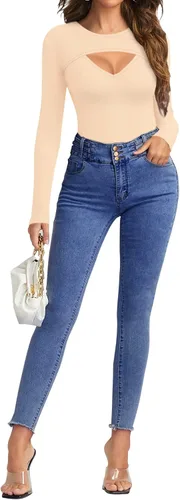 Vista 4 de HERLOLLYCHIPS Camiseta de manga larga para mujer, con corte frontal, acanalada, sexy, casual, elegante, para otoño